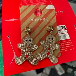 Primark Festive Gold Gingerbread Earrings with Red Details